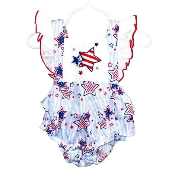 Good Lad Patriotic Star Ruffle Bubble Romper Infant Girls Size 12 Months Very ge - Picture 1 of 4
